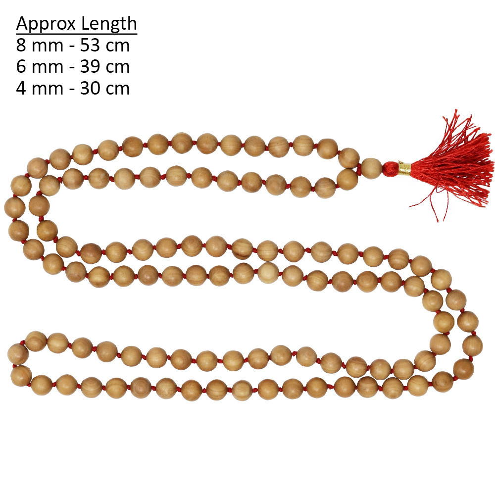 Pure White Sandalwood Mala for Jaap or Wearing 8mm or 6mm or 4mm