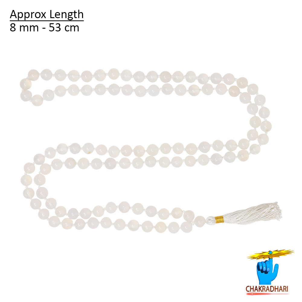 White Agate Mala With 108 Plus 1 Beads for Jaap 8mm