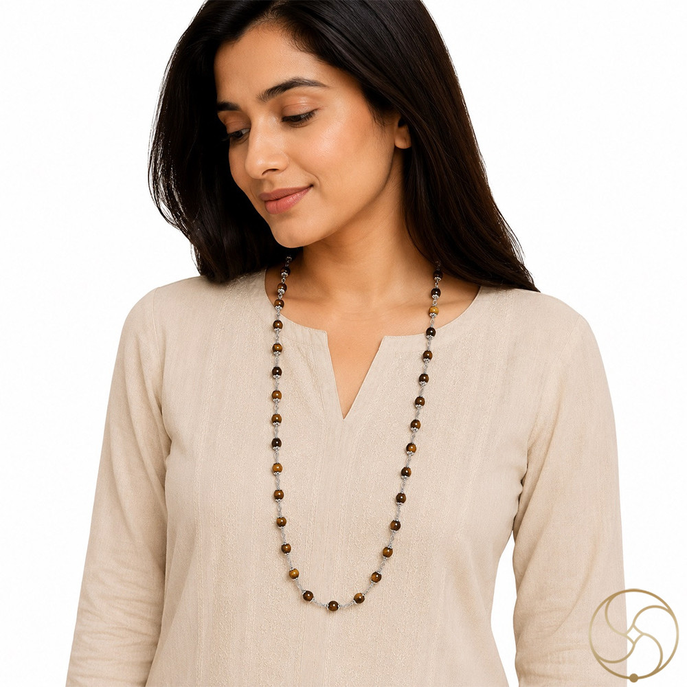 999 Pure Silver Tiger Eye Wearing Mala 6mm - 999        