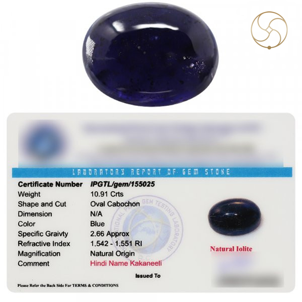 1091 Carats Iolite Gemstone With Silver Ring Or Pendant -   