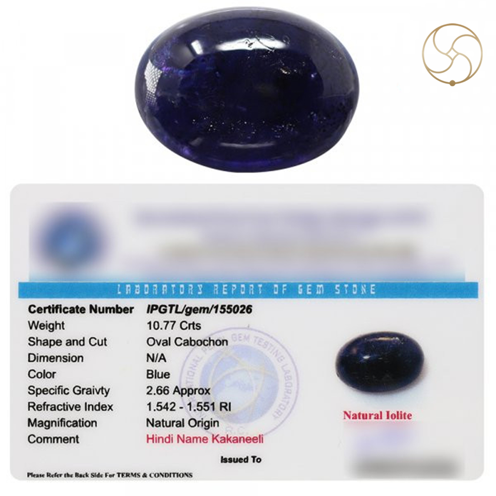 1077 Carats Iolite Gemstone With Silver Ring Or Pendant -   