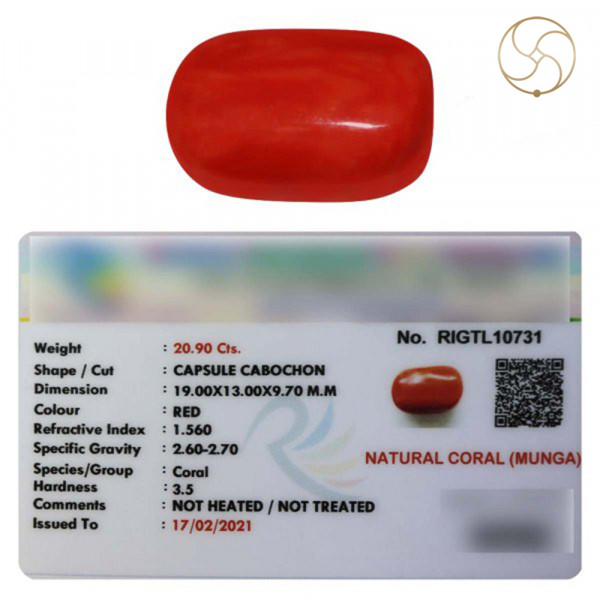 Image of 20.90 Carats Coral Gemstone With Ring Or Pendant - मूंगा रत्न