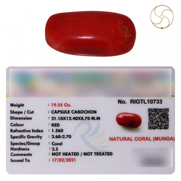Image of 19.55 Carats Coral Gemstone With Ring Or Pendant - मूंगा रत्न