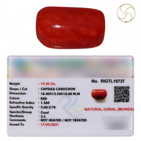 Image of 19.30 Carats Coral Gemstone With Ring Or Pendant - मूंगा रत्न