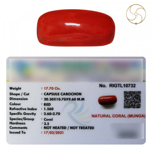 Image of 17.70 Carats Coral Gemstone With Ring Or Pendant - मूंगा रत्न