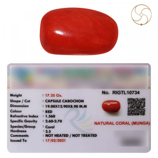Image of 17.35 Carats Coral Gemstone With Ring Or Pendant - मूंगा रत्न
