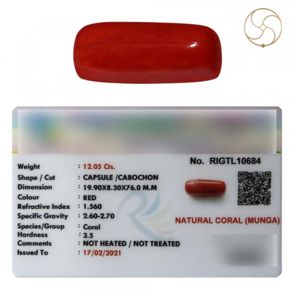 Image of 12.05 Carats Coral Gemstone With Ring Or Pendant - मूंगा रत्न