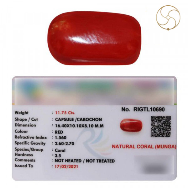 Image of 11.75 Carats Coral Gemstone With Ring Or Pendant - मूंगा रत्न