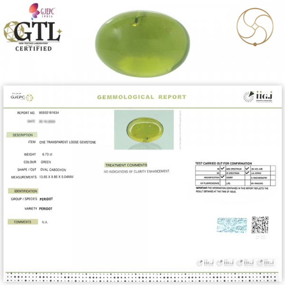 0673 Carats Peridot Gemstone With Ring Or Pendant -  