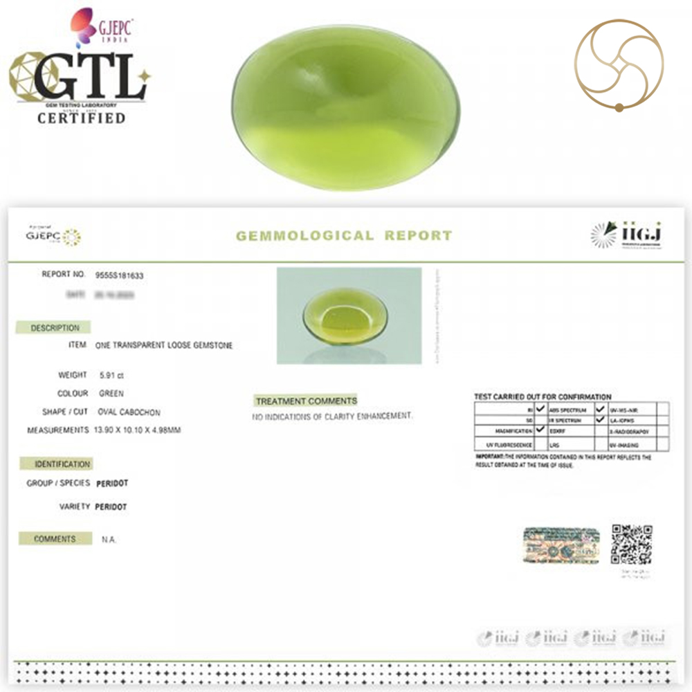 0591 Carats Peridot Gemstone With Ring Or Pendant -  