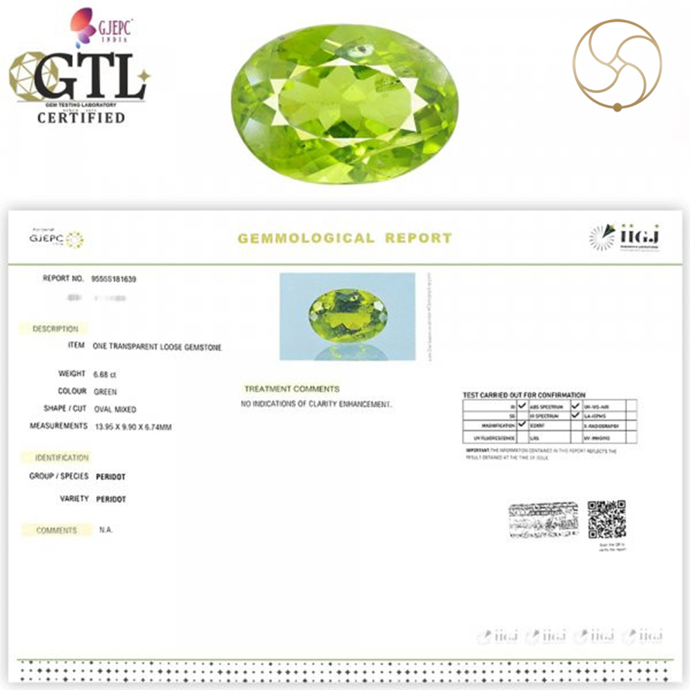 0668 Carats Peridot Gemstone With Ring Or Pendant -  