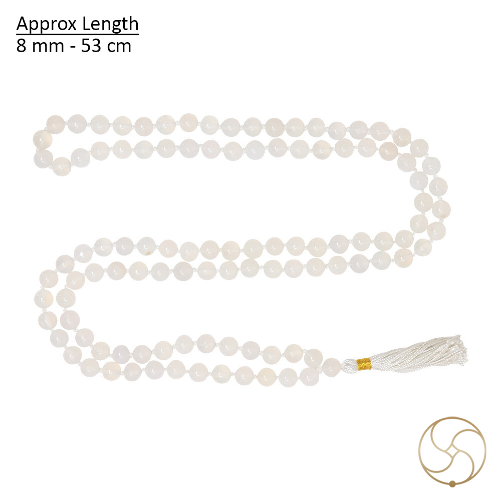 White Agate Mala With 108 Plus 1 Beads for Jaap 8mm