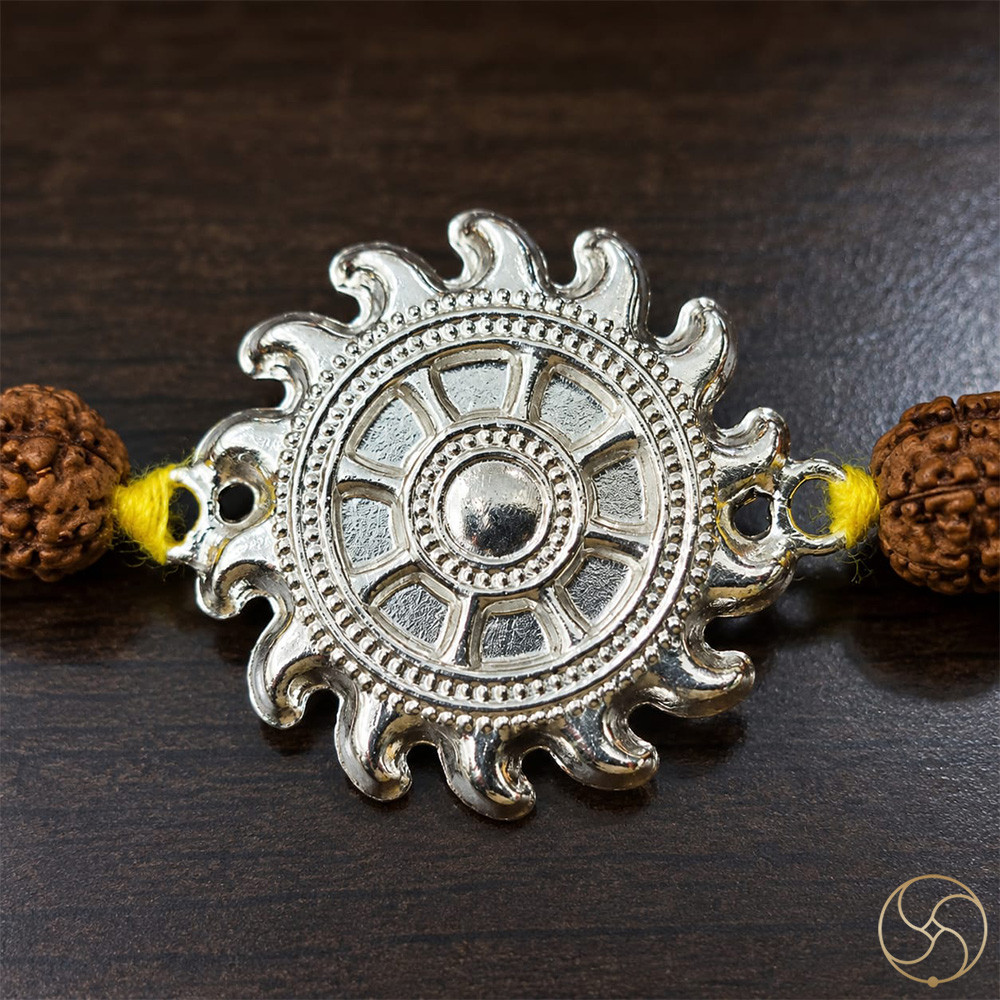 999 Silver Sudarshan Chakra  Rudraksha Bead Rakhi