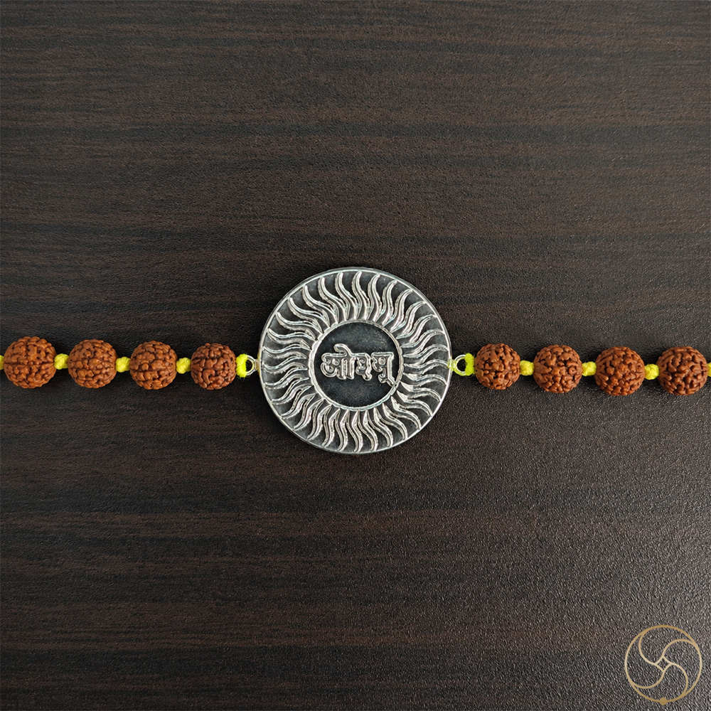 999 Silver Vedic Aum with Rudraksha Bead Rakhi