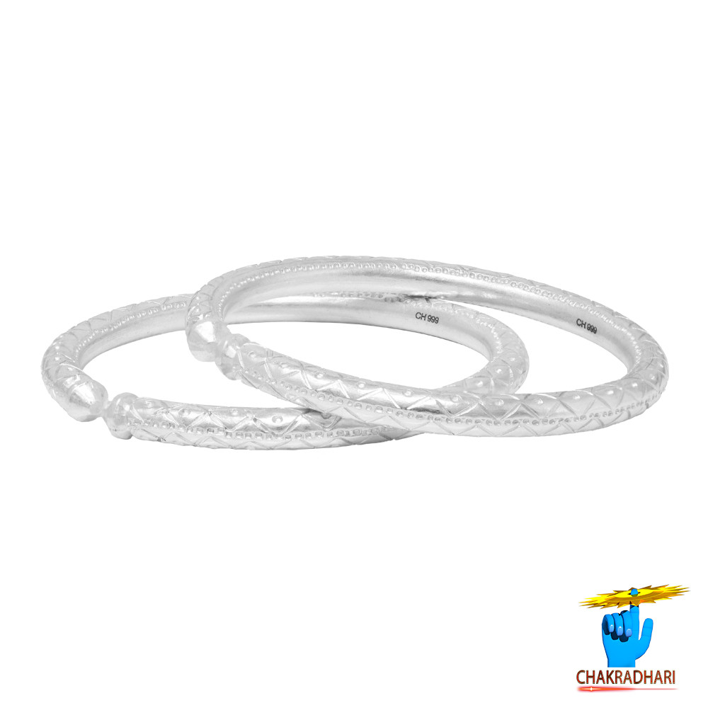 999 Silver Floral Design Leg Bangle Pair 200 Grams