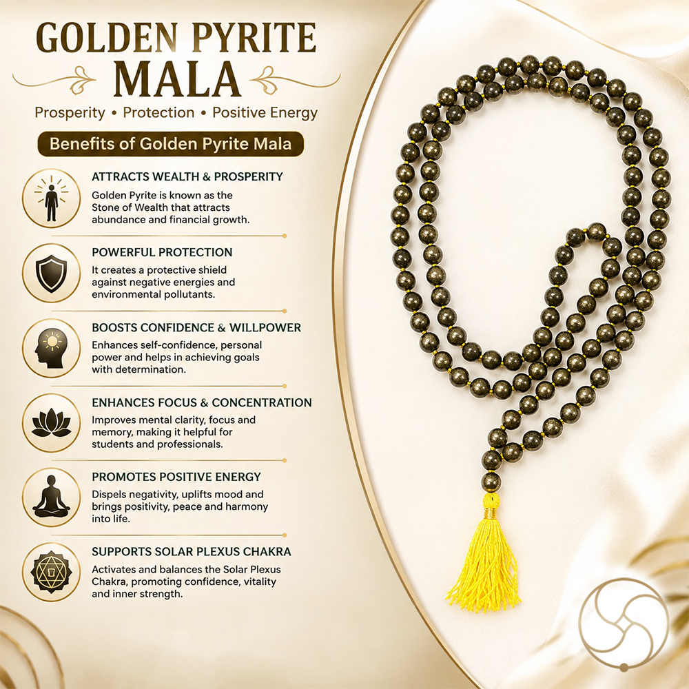 Golden Pyrite Mala 108 Plus 1 Beads - for Jaap or Wearing 8mm or 6mm