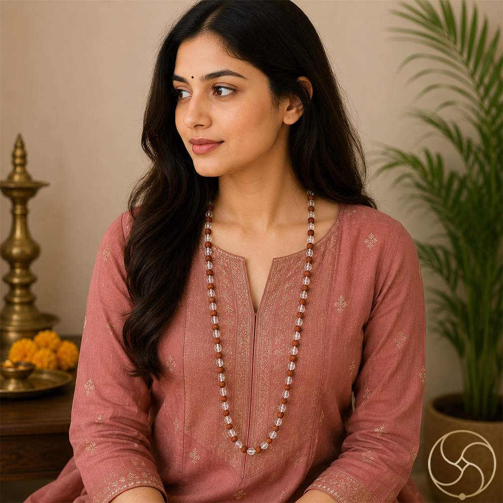 Rudraksh Sphatik Wearing Mala 108 Plus 1 Beads -