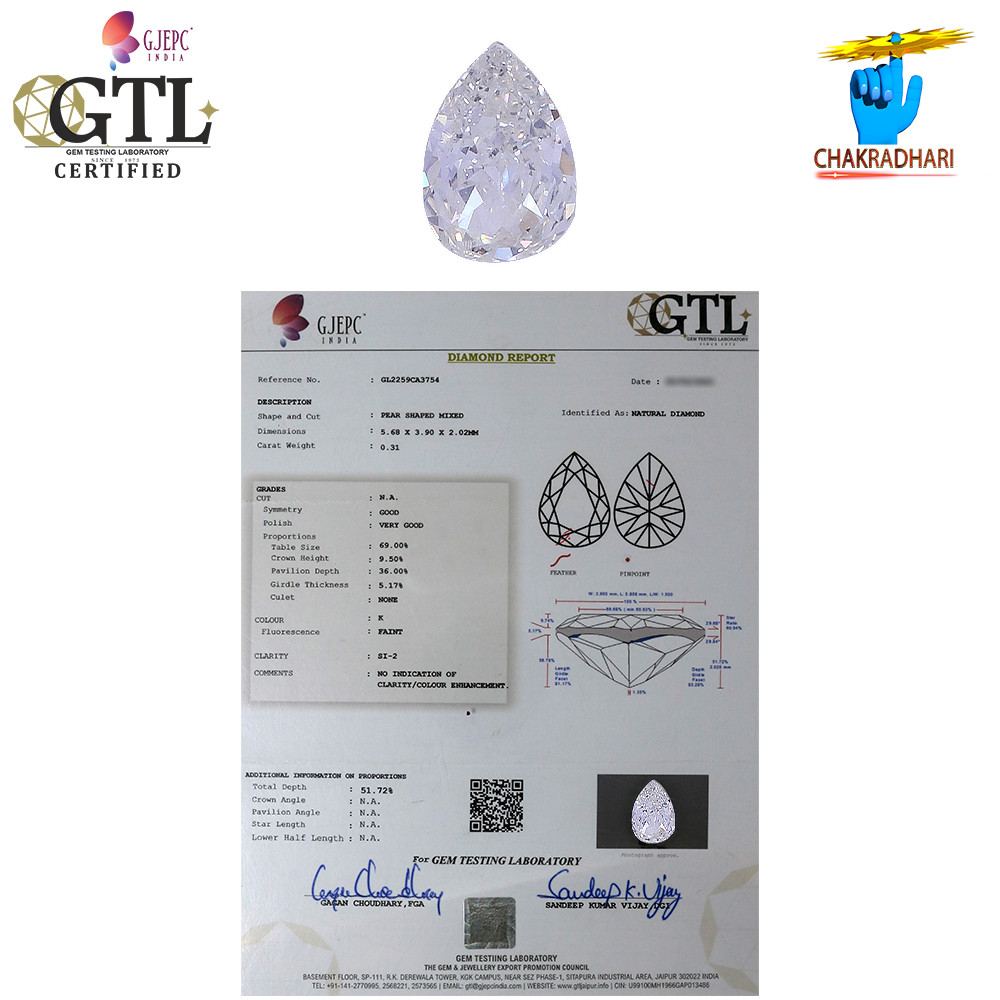 031 Carat Natural Diamond With Silver Ring Or Pendant