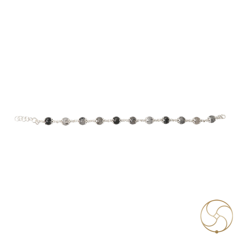 999 Silver Black Rutile Bracelet For Male And Female -