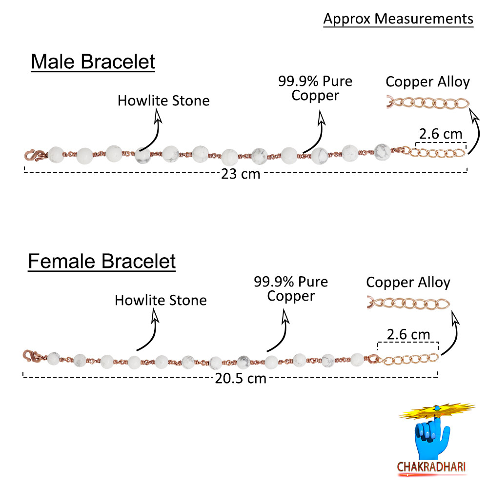 Pure Copper Gem Howlite Bracelet For Male And Female -