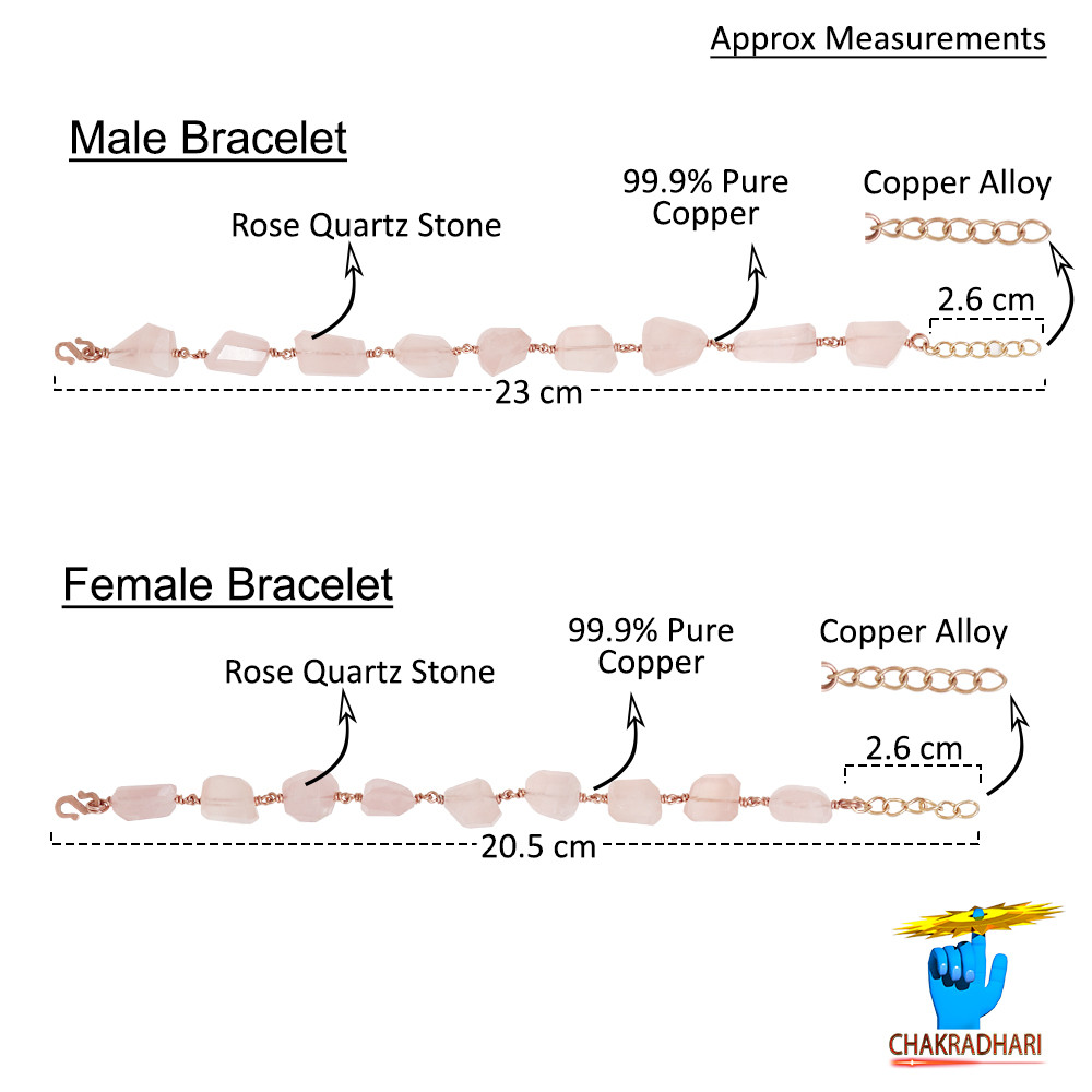 999 Pure Copper Rose Quartz Bracelet For Male And Female - 999