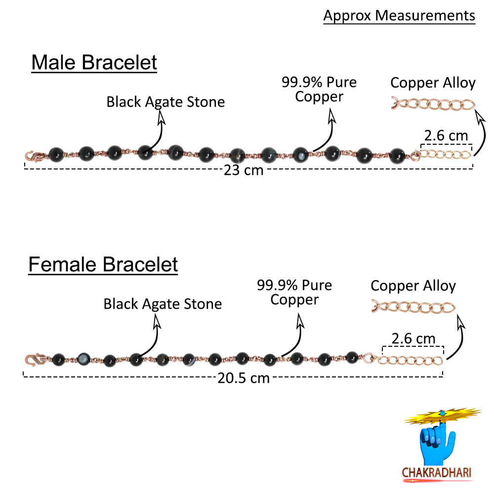 Pure Copper Black Agate Gem Bracelet For Male And Female -