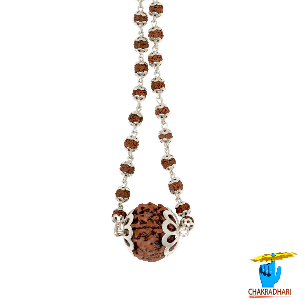 Rudraksha Mala In Silver Cap Wearing 70 1     701 