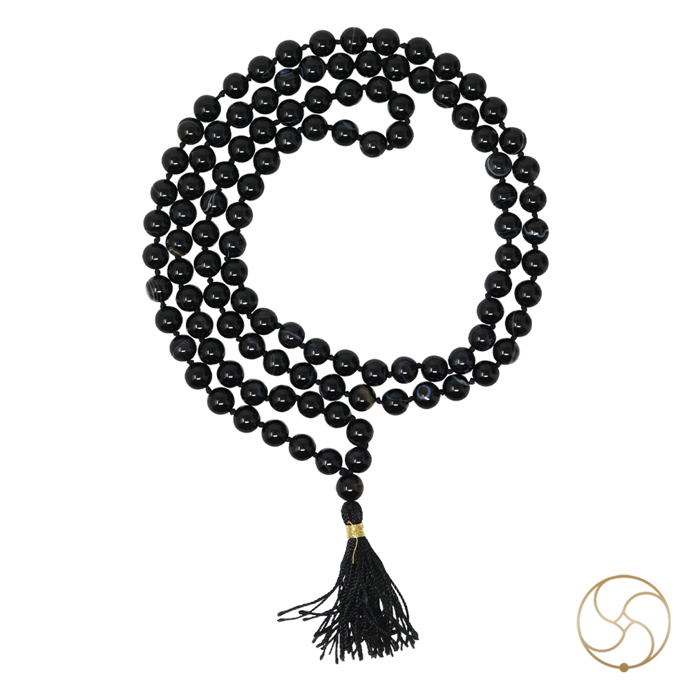 Black Agate Mala 108 Plus 1 Beads for Jaap and Wearing 8mm or 6mm