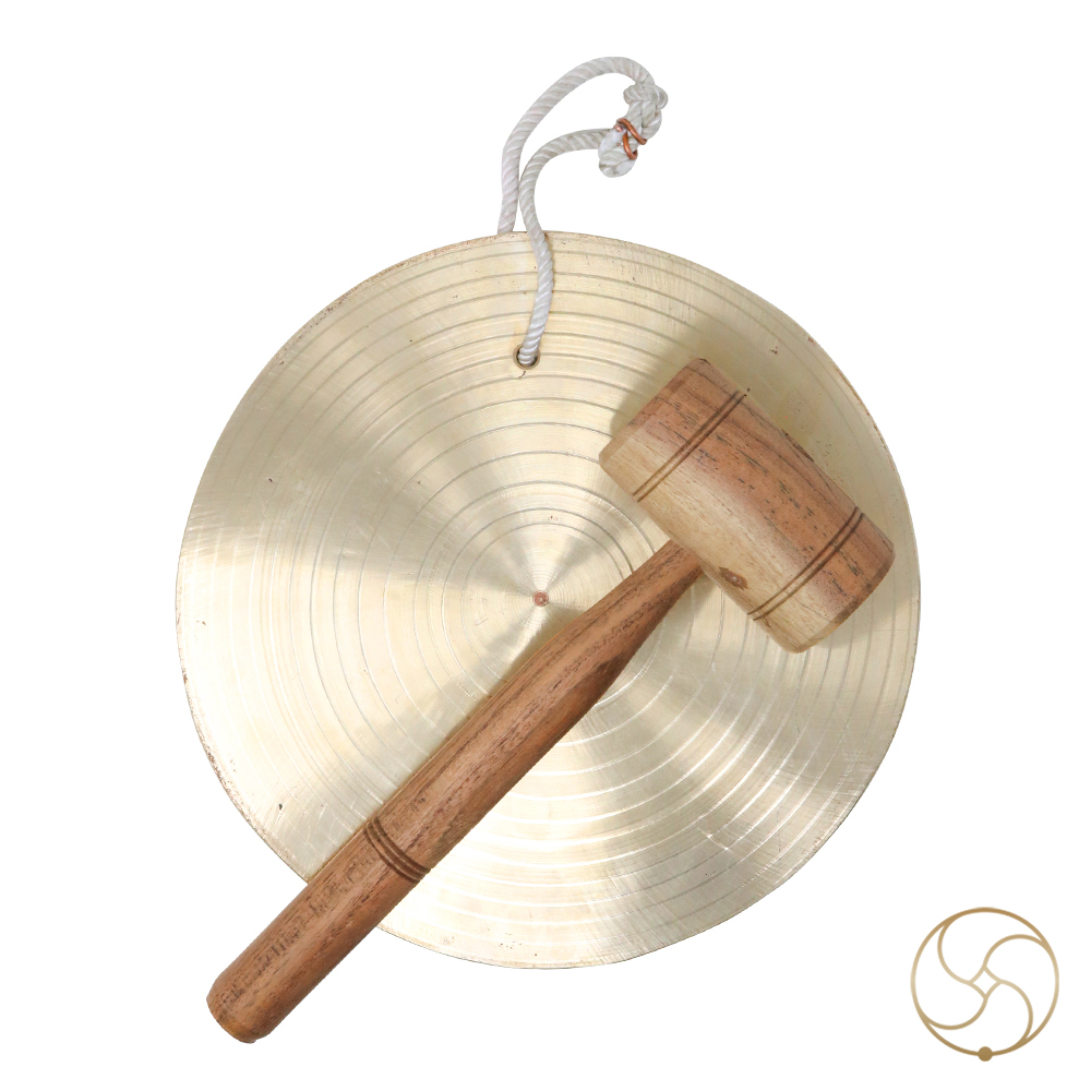 Phool Bronze Big Size Round Jhalar Bell with Wooden Hammer