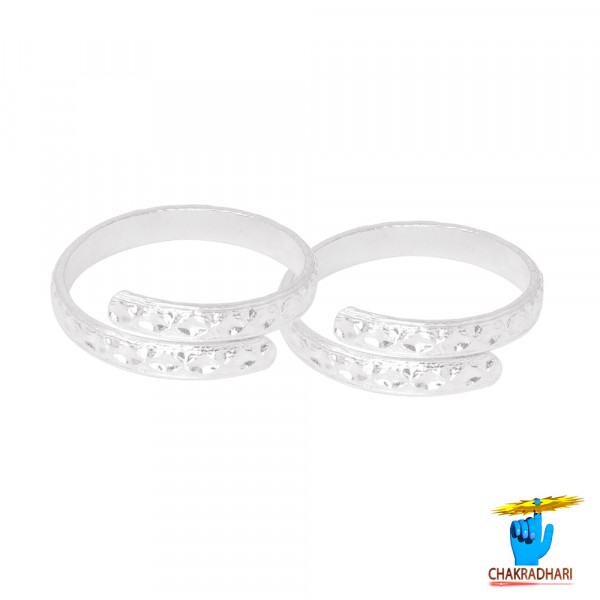 Image of 99.9%  Silver Chokor Booti Leg Finger Toe Ring Pair -  पैर की अंगुली हेतु चाँदी चोकोर बूटी बिछिये जोड़ी (3.9gm)