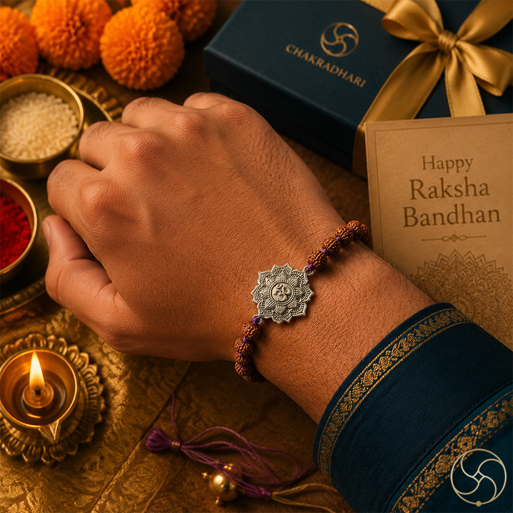 999 Silver Shikhar Om  Rudraksha Bead Rakhi