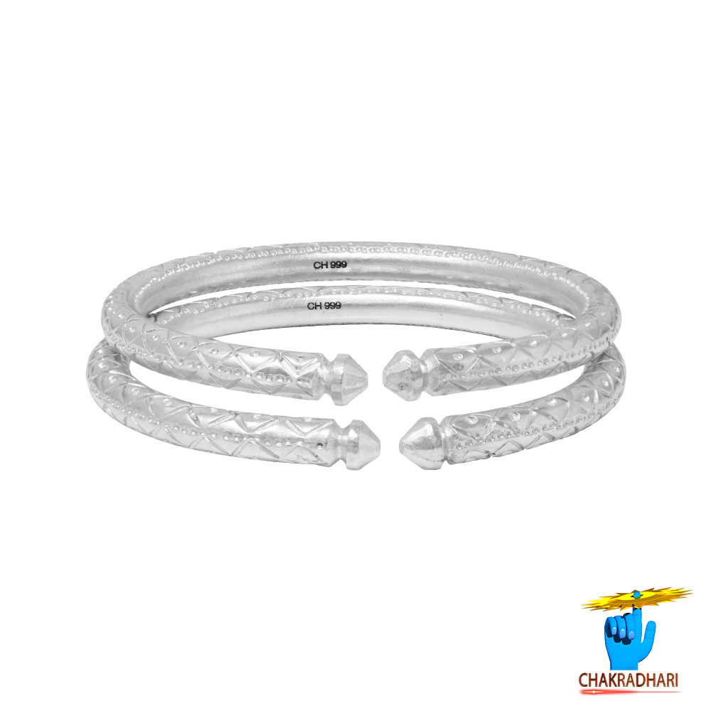999 Silver Floral Design Leg Bangle Pair 200 Grams