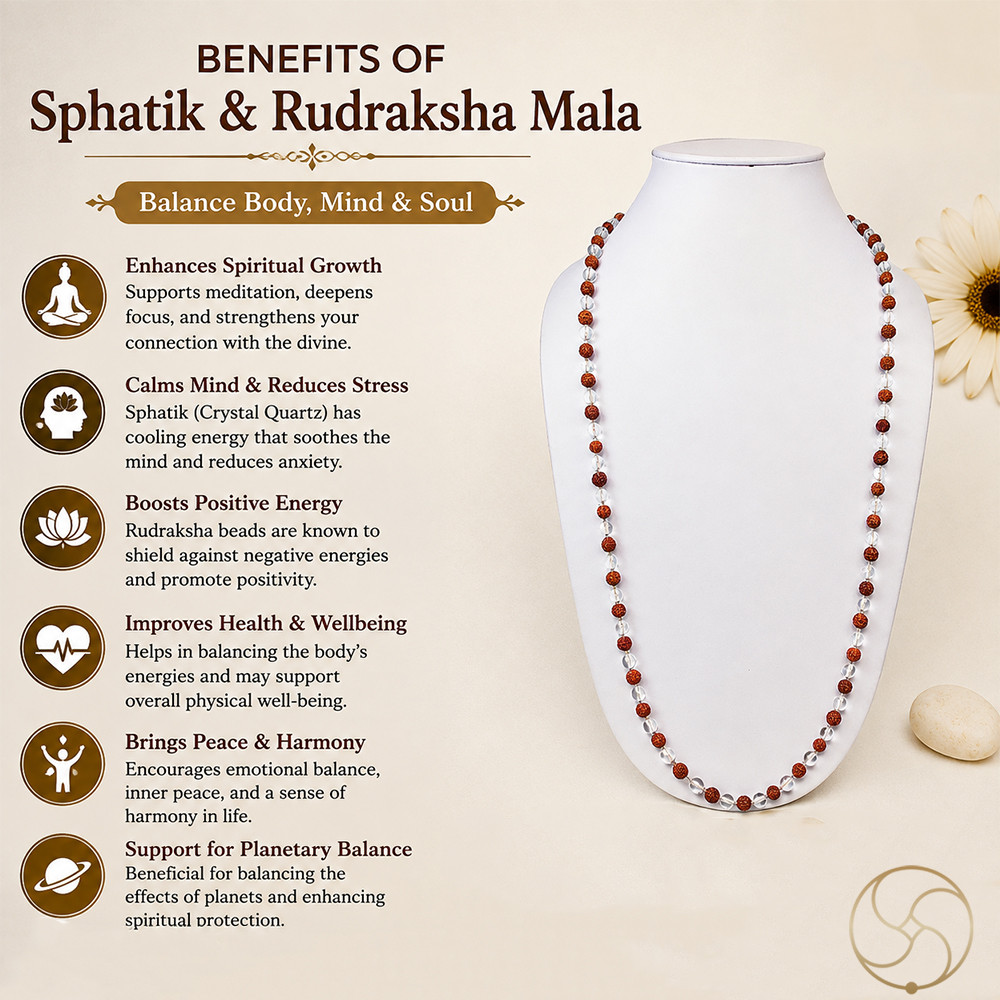 Rudraksh Sphatik Wearing Mala 108 Plus 1 Beads            - 