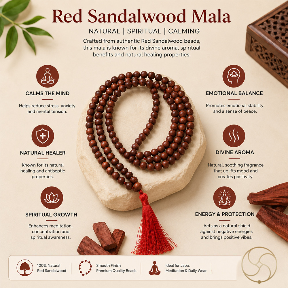 Red Sandalwood Mala - 1081 Beads for Jaap or Wearing 6mm or 8mm