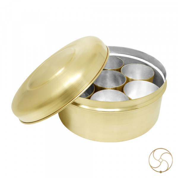 Image of Pure Ritika Brass Spice Storage Box - शुद्ध रितिका पीतल मसाला दानी