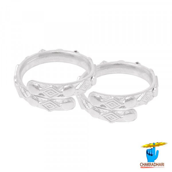 Image of 99.9%  Silver Katli Chakka Leg Finger Toe Ring Pair -  पैर की अंगुली हेतु चाँदी कतली चक्का  बिछिये जोड़ी (7.6gm)