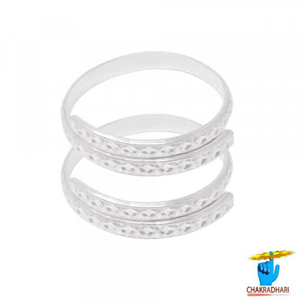 Image of 99.9%  Silver Chokor Booti Thumb Toe Pair -  पैर के अंगूठे हेतु चाँदी चोकोर बूटी  बिछिये जोड़ी (6.1gm)