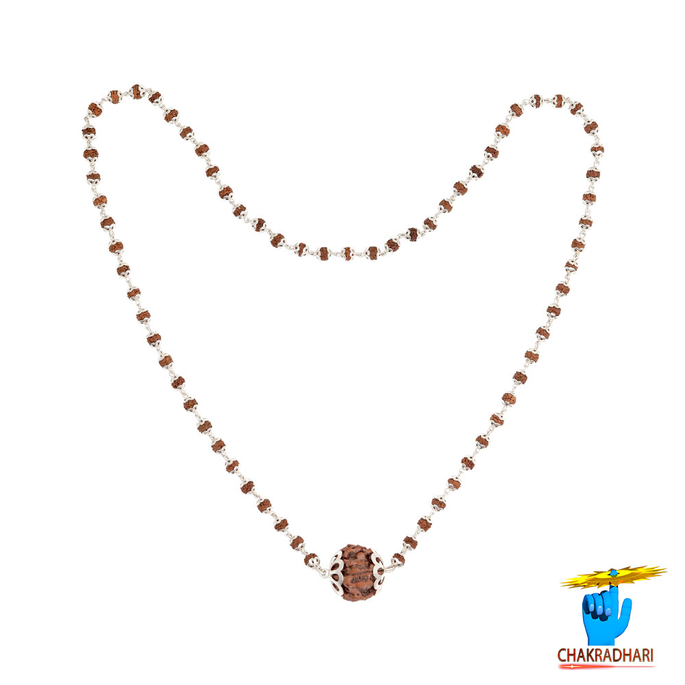 Rudraksha Mala In Silver Cap Wearing 70 1     701 