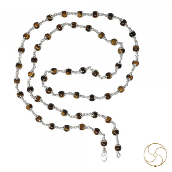 Image of 99.9% Pure Silver Tiger Eye Wearing Mala (6mm) (54+1 Beads) - 99.9% शुद्ध चाँदी में चीता सूत्र माला धारण हेतु (54+1 मनका)