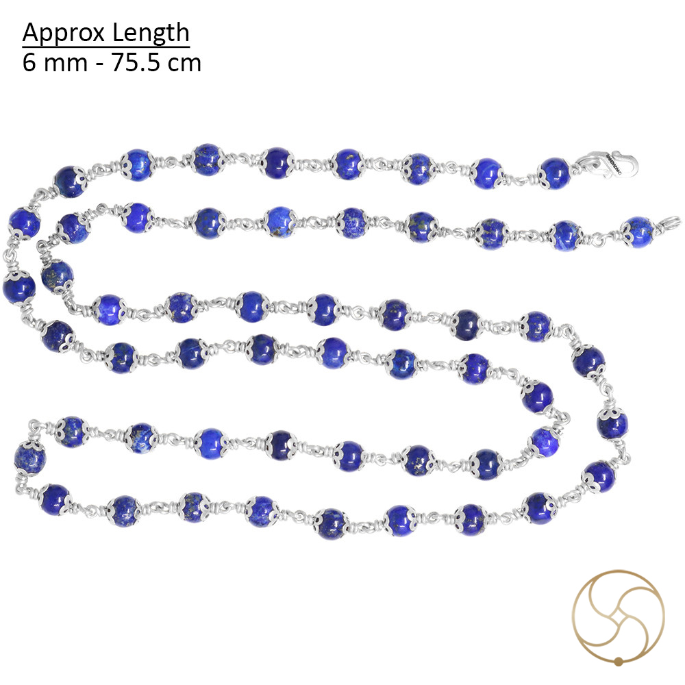 999 Pure Silver Lapis Lazuli Silver Wearing Mala 6mm -  999        