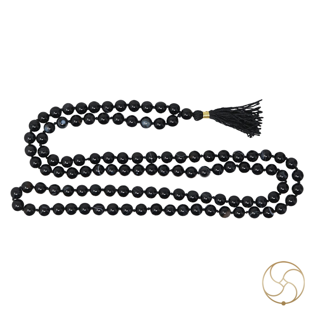 Black Agate Mala 108 Plus 1 Beads for Jaap and Wearing 8mm or 6mm