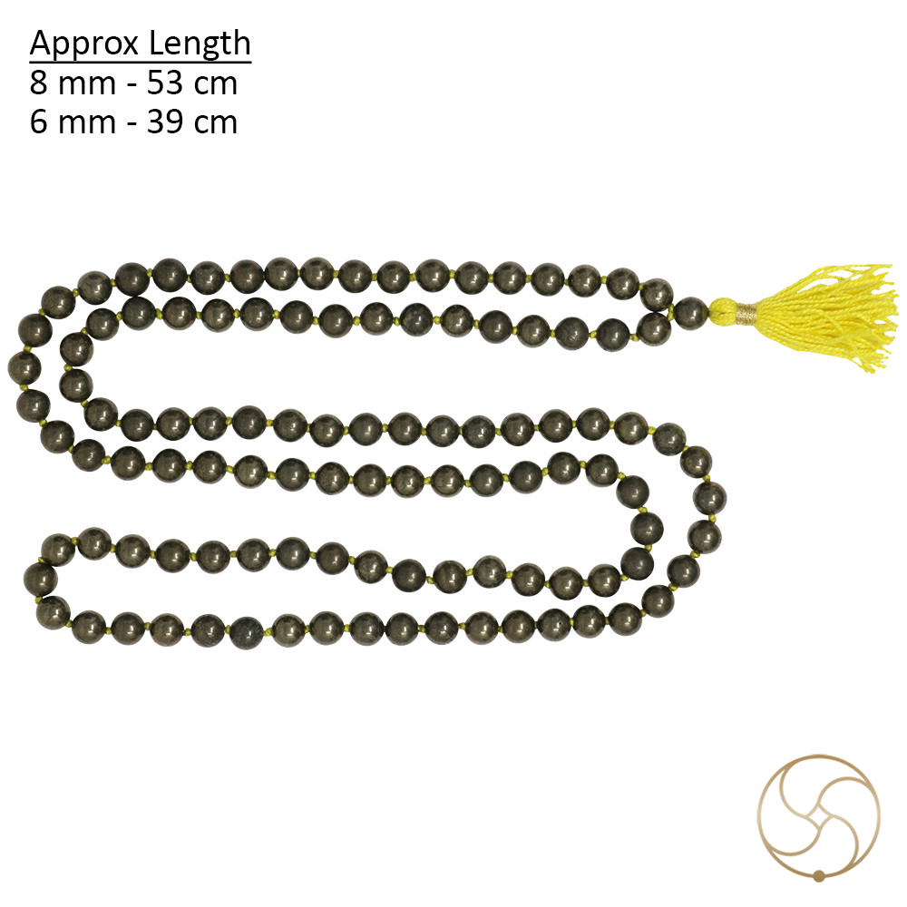 Golden Pyrite Mala 108 Plus 1 Beads - for Jaap or Wearing 8mm or 6mm