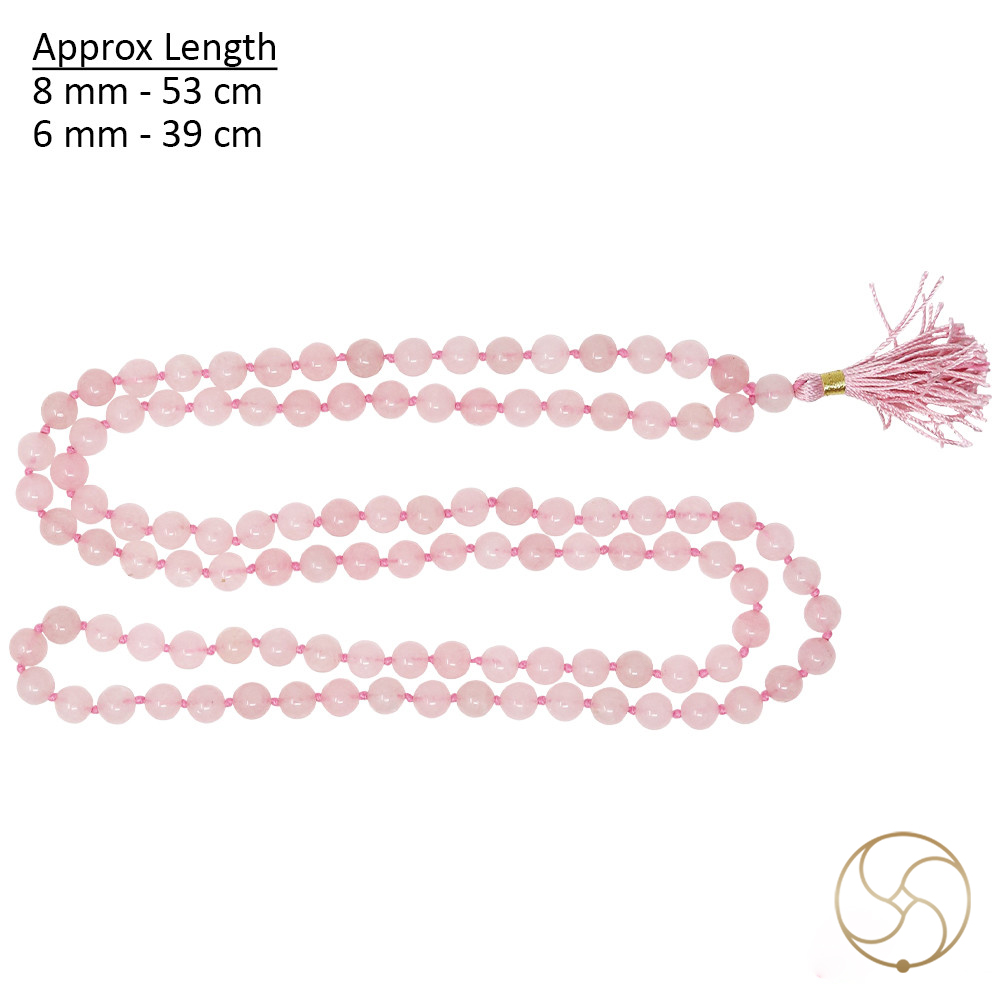 Rose Quartz Mala 108 Plus 1 Beads for Jaap or Wearing 8mm or 6mm