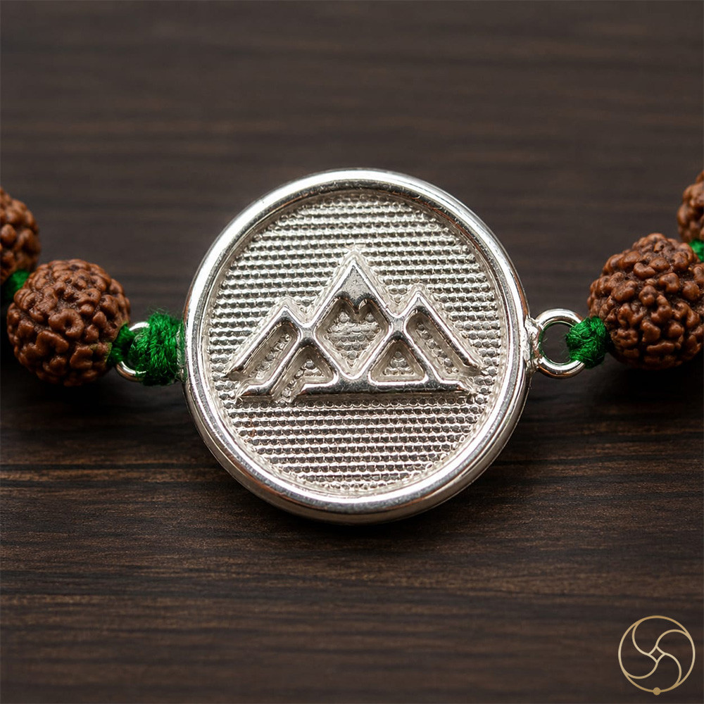 999 Silver Mountain Charm with Natural Rudraksha Beads Rakhi