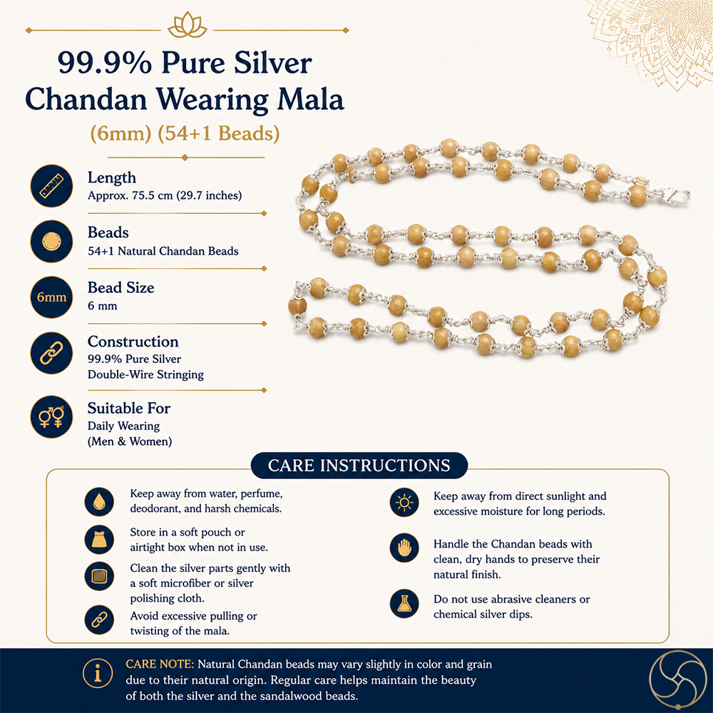 999 Pure Silver Chandan Wearing Mala 6mm 541 Beads - 999 541