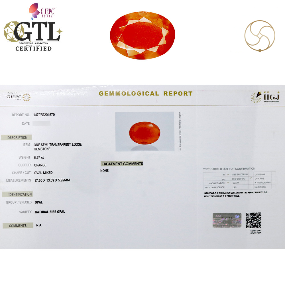 657 Carat Fire Opal Gemstone With Silver Ring And Pendant -   