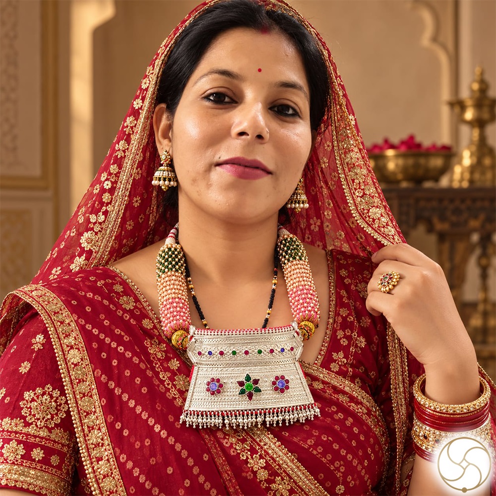 996 Silver Aad Necklace  Traditional Rajasthani Design