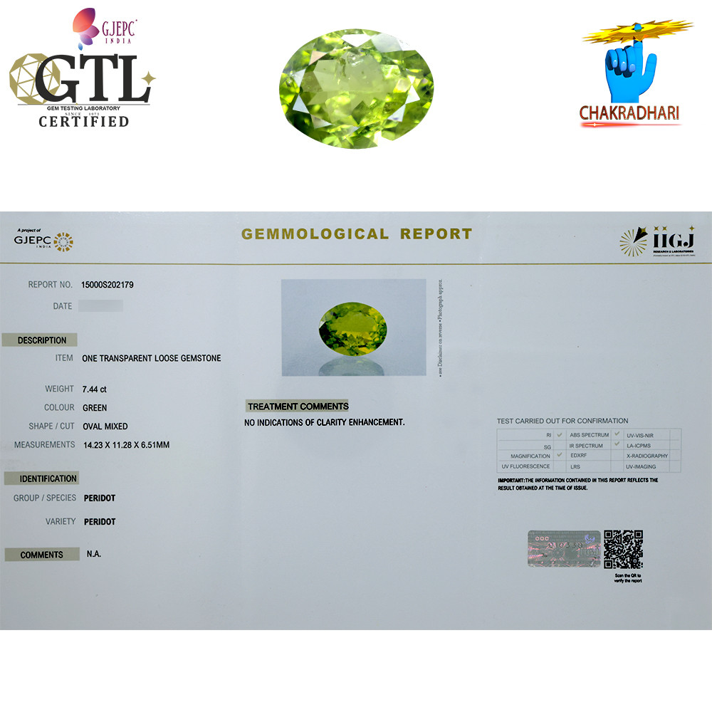 744 Carats Peridot Gemstone With Ring Or Pendant -  