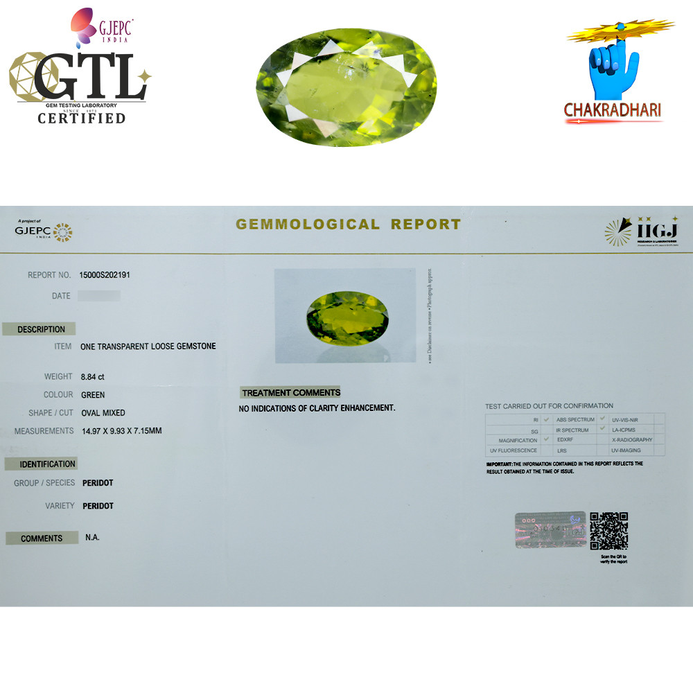 884 Carats Peridot Gemstone With Ring Or Pendant -  