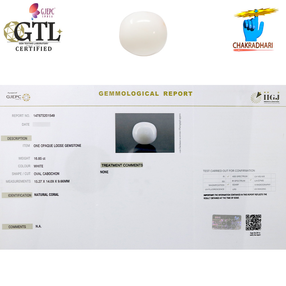 1685 Carats White Coral With Ring Or Pendant -   